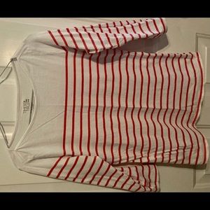 3/4 length orange/white striped top